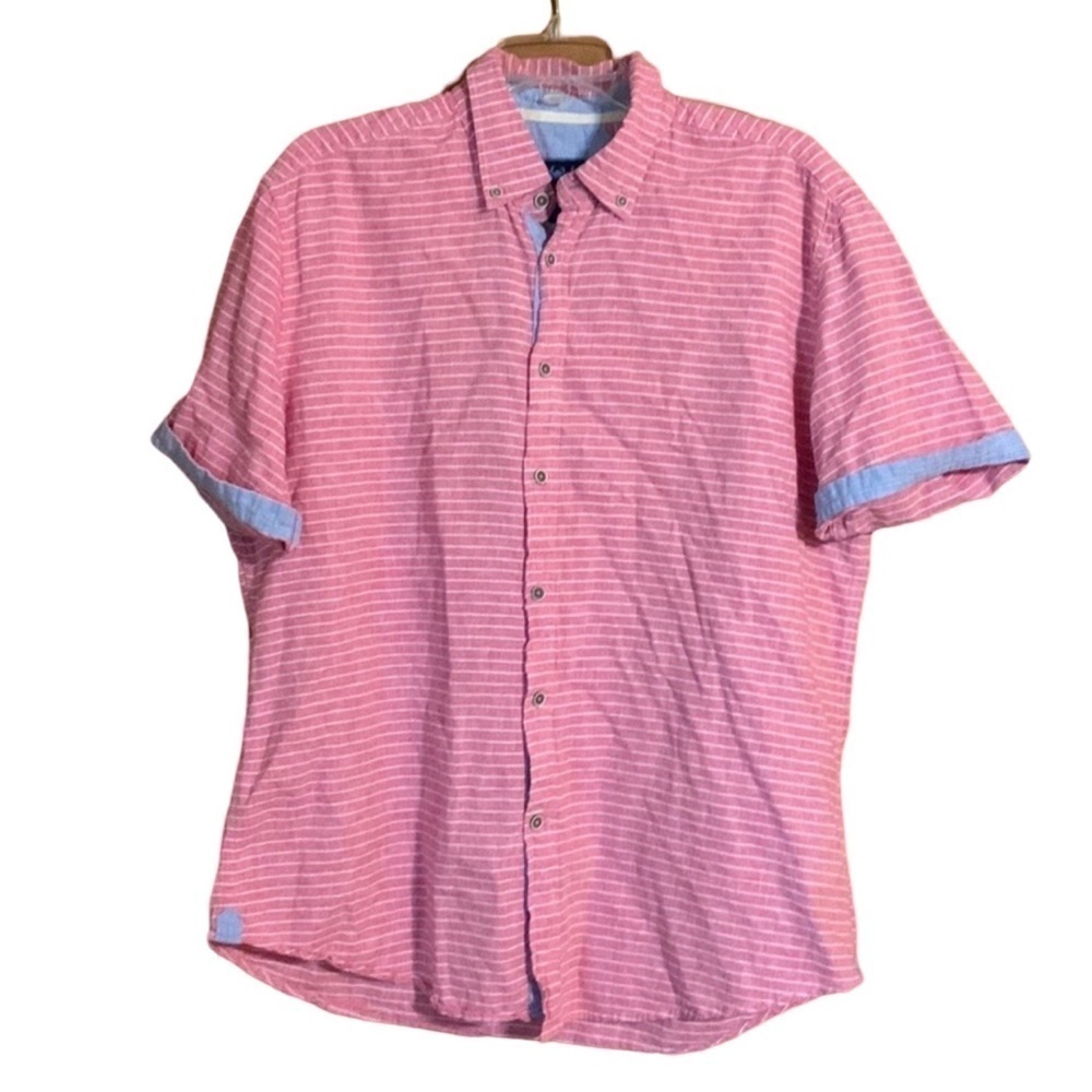 Charleston Threads striped linen blend button down shirt Size Large
